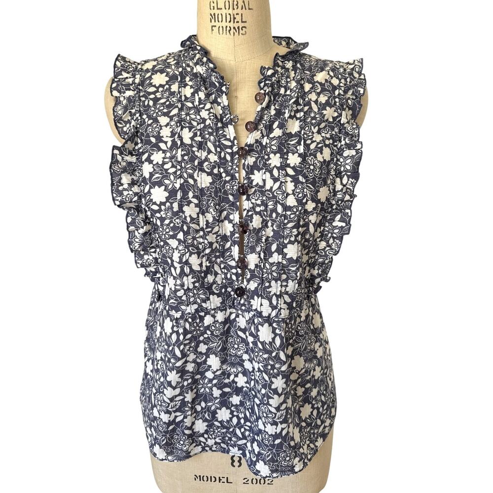 Marc by Marc Jacobs 1990s Cotton Sleeveless Floral Size 10 Blue White Vintage